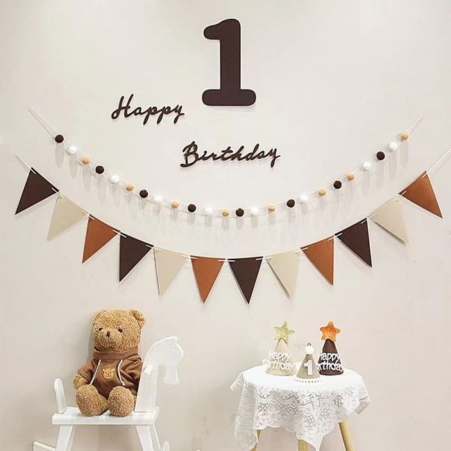 Uchi 1st Birthday Decoration, Cute Simple Birthday Decoration Set, Girls, Boys, High Quality Fabric, Happy Birthday Felt Fabric Banner for Wall Decoration, Felt Fabric Flag Garland, 1st Year Old