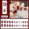 Wedity 24Pcs claret Short Chessboard Love False Nail Pearl Leaf Acrylic False Nails Press on Nails for Women Girls (D)