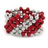 Avalaya Raspberry Red Wood, Silver Acrylic Bead Flex Bracelet - 17cm L