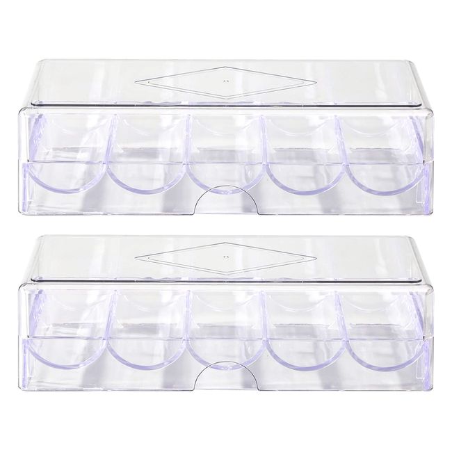 CUNHUY 2PACK Clear Acrylic Poker Chip Rack with Cover/Casino Chip Tray with Lid, Holds 100 Chips Each