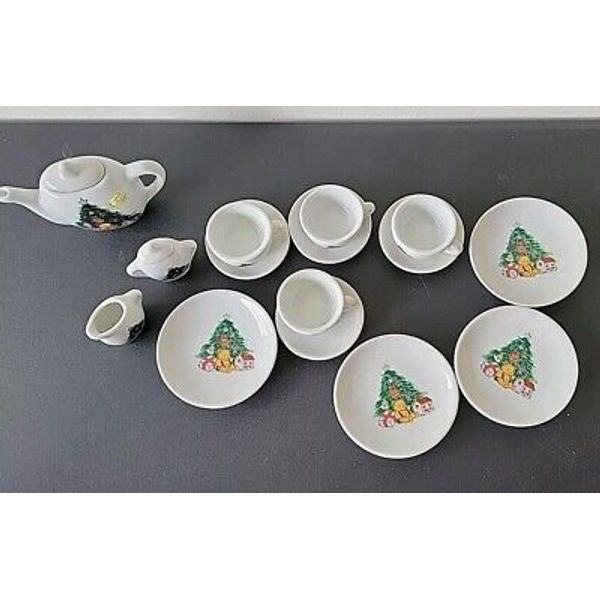 Vintage Kids 17 Piece China Tea Set Christmas Tree Teddy Bears