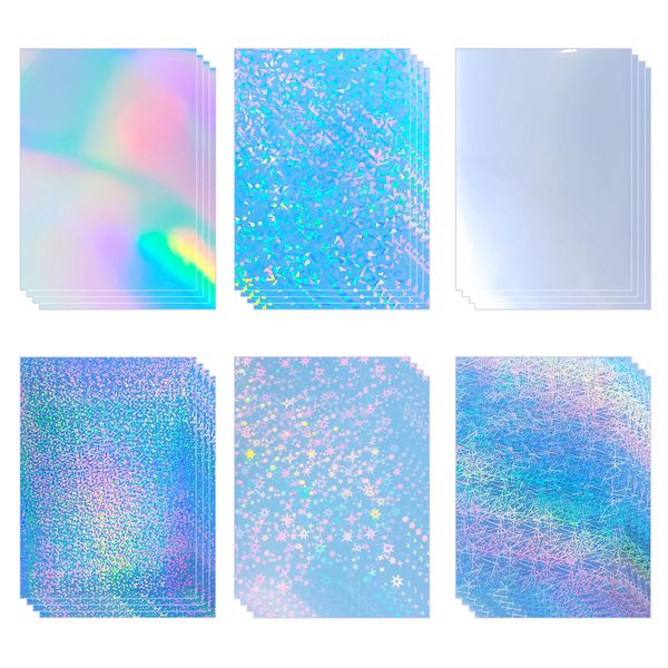 Bleidruck 24 Sheets Printable Holographic Sticker Paper 8.5x 11 inch Vinyl Sticker Paper Rainbow Waterproof Sticker Labels 6 Mixed Style for Inkjet or Laser Printer