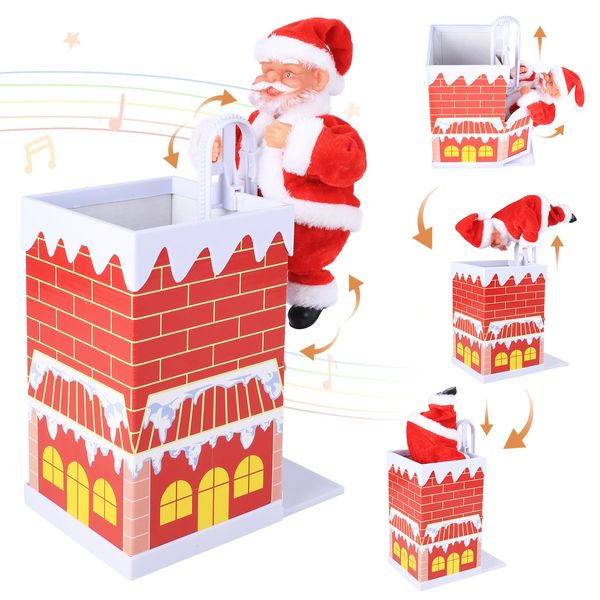 Gfilay Electric Chimney Climbing Santa Claus Music Toys, Desktop Ornament Novelty Climbing Santa Toy Moves Up and Down, Animated Christmas Decoration, Xmas Gifts