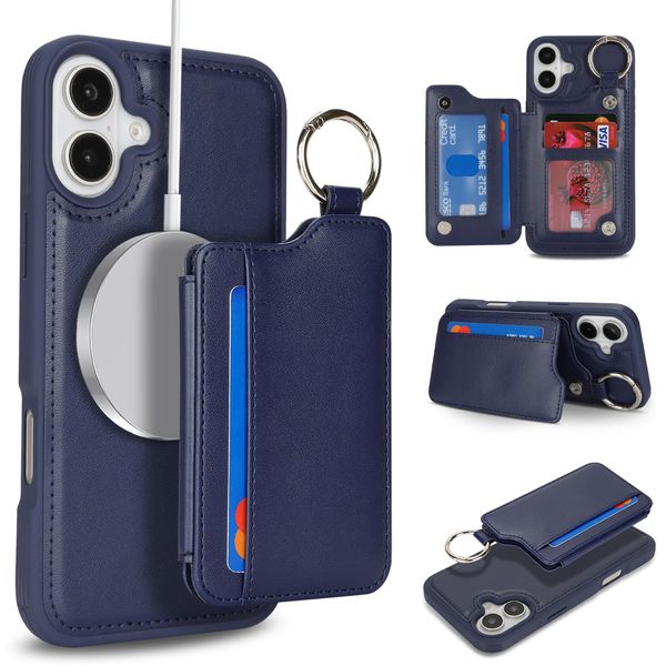 [Hamany] iPhone 16 Case, Magsafe Compatible Wireless Charging iPhone 16 Case, Separated Type, Back Card Storage, Stand Function, iPhone 16 Case, Magnetic, Ring Included, Leather Smartphone Case,