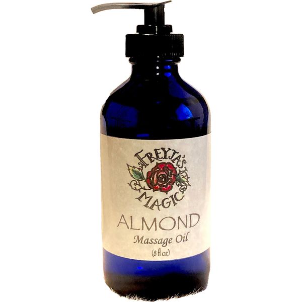 Almond Massage Oil, Freyja's Magic Almond Massage and Body Oil, All Natural and Handmade, 8 oz