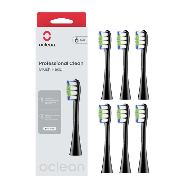 Oclean Toothbrush Professional Clean Brush Head Replacements, Compatible with All Oclean Electric Handles, FDA Approved (6 Pack) – Black