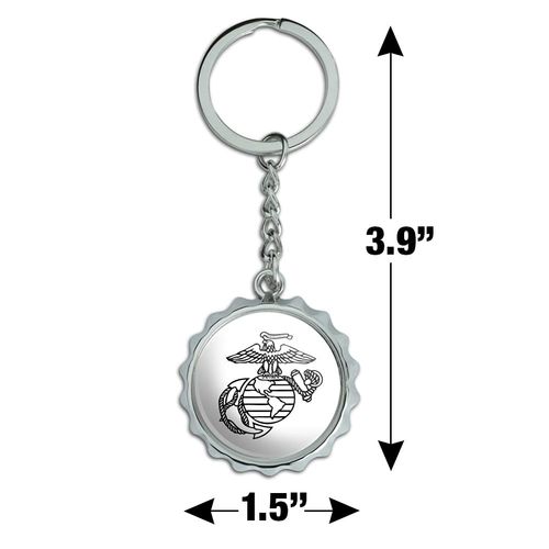 Marine Corps USMC Black White Eagle Globe Anchor Logo Officially Licensed Keychain Chrome Plated Metal Pop Cap Bottle Opener