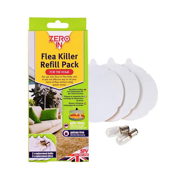 Zero In Flea Killer Refill Kit. 3 Discs and 2 Spare Lamps. Poison-Free Treatment. Targets Bedding and Carpets Over a 10 m Radius, White