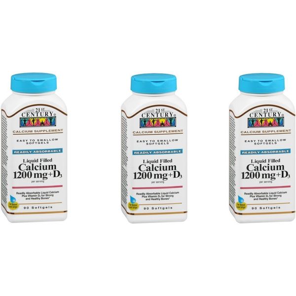 21st Century Calcium 1200mg + D3 Liquid-Filled Caplets 90ct (3 Pack)
