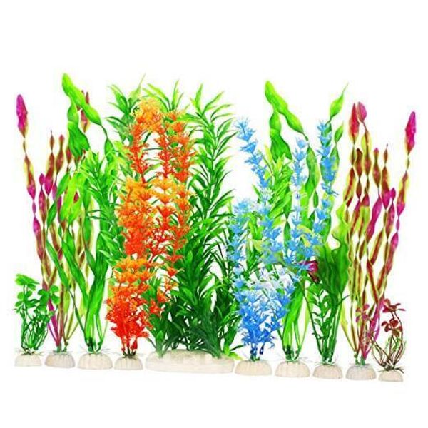 Artificial Fish Tank Plants, Plastic Aquariums Plants Decorations Set of 10