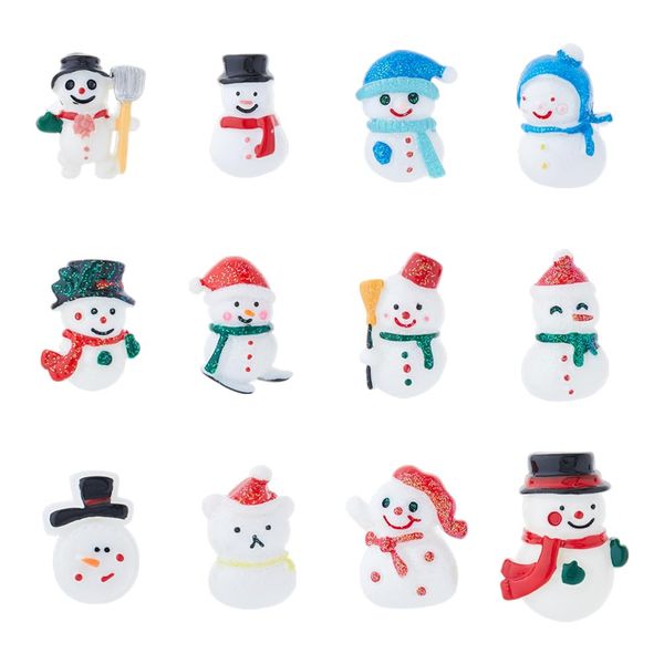 SUPERFINDINGS 36 Stück 12 Stile Weihnachten Harz Charms Flatback Slime Charms Miniatur Ornamente Mini Schneemann Figuren Weihnachten Embellishments für Craft Supplies DIY Scrapbooking Schmuck