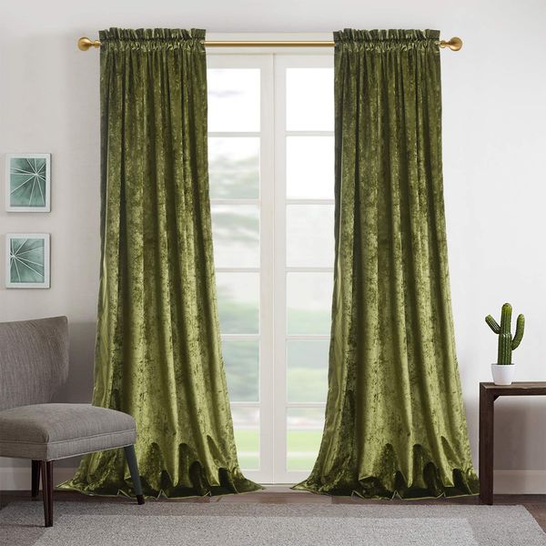 Roslynwood Luxury Moss Green Velvet Room Darkening Blackout Rod Pocket Curtain Panel Drapes Drapery Theater| Bedroom| Living Room| Hotel 52WX84L (2 Panels)