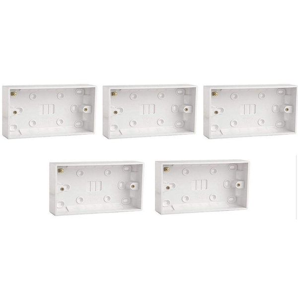 2 x 5 x Surface Mounted Back Box 25mm Wall Pattress Double 2 Gang Electrical Socket