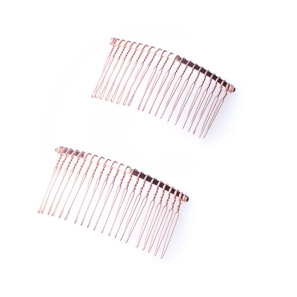 Ruwado 2 Pcs Wedding Veil Hair Side Comb Metal Black Twist Wire Curved Classic French Styling 20 Teeth Hair Pin Clamp for Fine Hair Women Girl DIY Bridal Hair Accessories (Rose Gold)