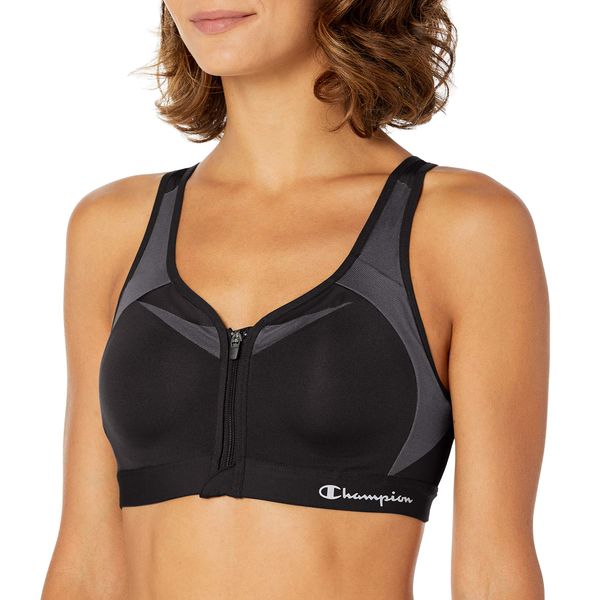 Champion womens Motion Control Zip Sports Bra, Black, 38D US