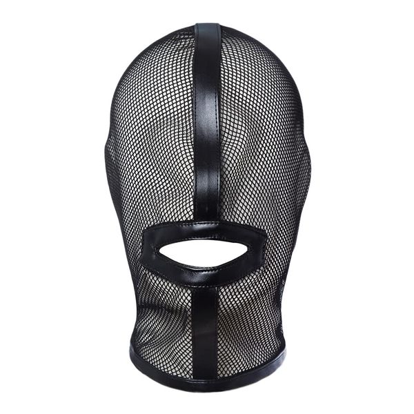 Mesh See Through Masquerade Mask Adjustable Breathable Leather Head Full Face Mask for Costume Halloween Party Hood Mask