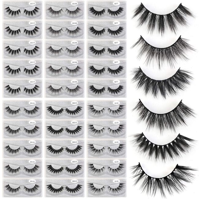 MAGEFY 30 Pairs 6 Styles Faux Mink Eyelashes, 16mm-20mm Lashes Natural Look to Dramatic False Eyelashes, Handmade Reusable Fake Eyelashes with Portable Boxes