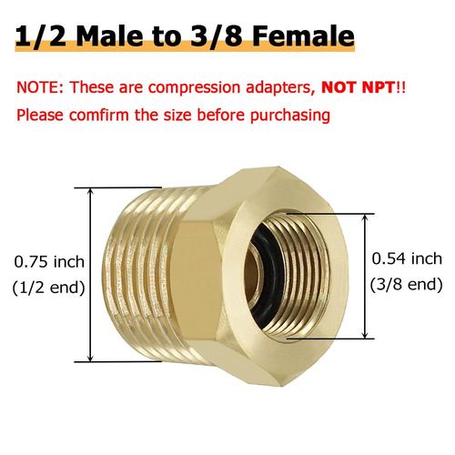 Hooshing 1/2 G Male to 3/8 Compression Female Thread Reducer Faucet Adapter Brass Water Line Fittings Water Supply Adapter for Kitchen Bathroom Plumbing
