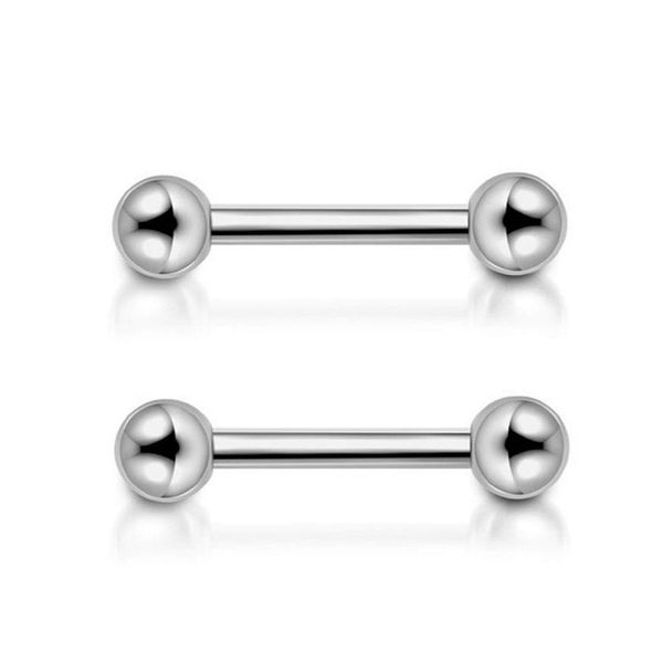 PiercingJ 2pcs Grade 23 Titanium 14G 14mm / 16mm Bar Nipple Tongue Ring Straight Barbell Nipple Rings Body Piercing Jewelry