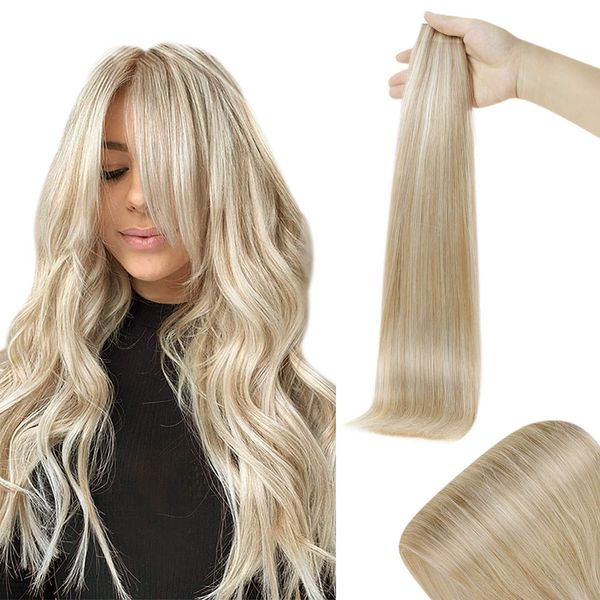 RUNATURE Blonde Tape in Hair Extensions Real Human Hair 14 Inch Tape Hair Extensions Ash Blonde Highlighted Human Hair Tape in Natural Blonde Extensions Skin Wefts 20pcs 50g