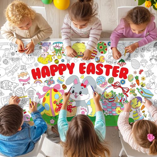 ZMLM Easter Coloring Tablecloth Poster Art and Crafts for Kids, Paper Coloring Banner for Kids Gifts Activity Games Toys Classroom Party Decorations (Easter)
