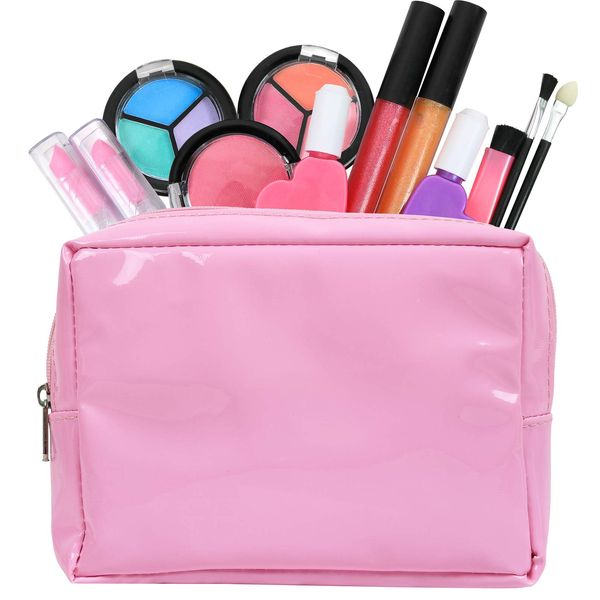 Click N' Play Kids Washable Makeup Set with A Pink Cosmetic Kit Tote Bag (Set of 13)