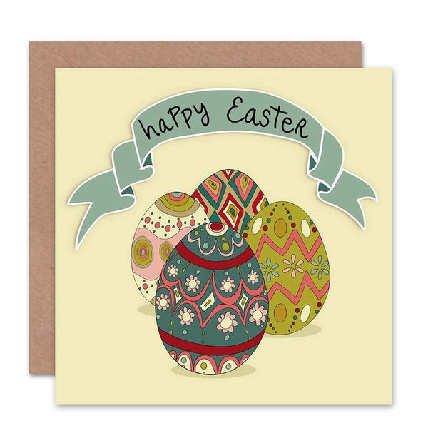 Wee Blue Coo HAPPY EASTER PAINTED EGSS BLANK GREETINGS CARD ART
