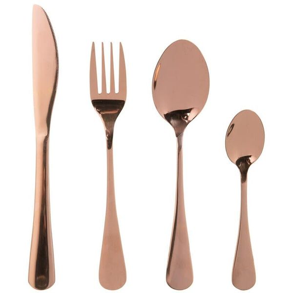 16Pc Cutlery Set Stainless - Copper - Comfortable Grip Flatware - Kitchen and Dining Accessories - Rust-Resistant - Cutlery for The Contemporary Kitchen Dinnerware Tools - Dishwasher-Safe Silverware