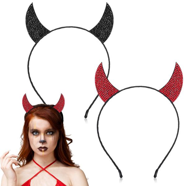2 Pack Devil Ears - Black & Red Devil Horns Headband for Halloween Cosplay