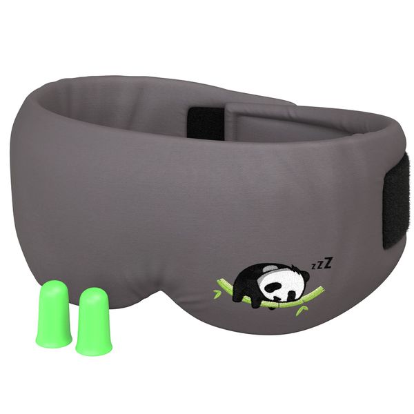 Sleepy Panda Bamboo Sleep Mask - Luxuriously Soft & Light Breathable Bamboo Fabric - 100% Blackout Dry Eye Protection Mask - Best for Side, Back & Front Sleeping Positions - Free Bonus Ear Plugs