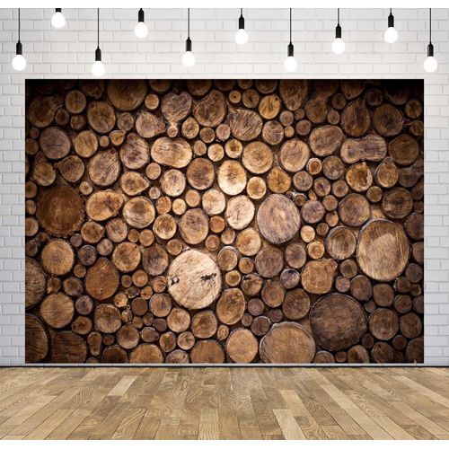 BELECO 7x5ft Fabric Chopped Firewood Backdrop Fireplace Firewood, Rustic Brown Wooden Logs Natural Wooden Texture Background Log Wall Winter Christmas Party Decorations Photoshoot Studio Props