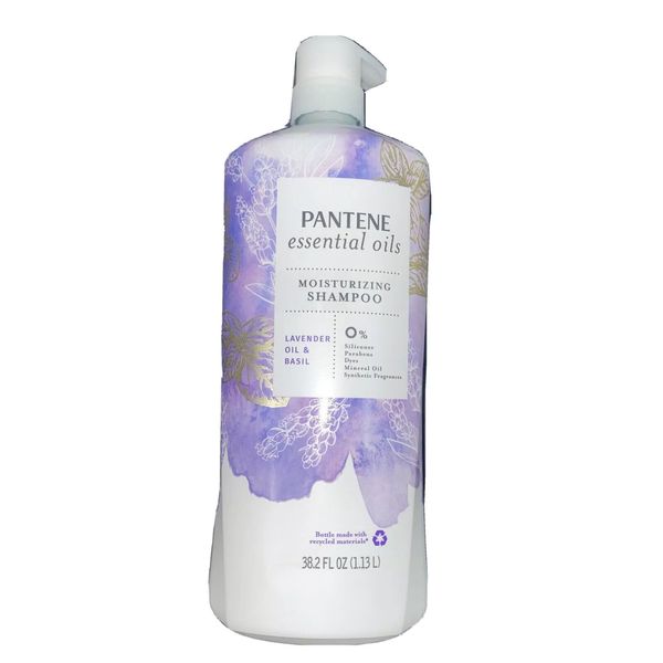 NEW Pantene Essential Oils Moisturizing Shampoo Lavender Oil & Basil, 38.2 fl oz