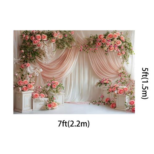 Kate 7x5ft Spring Flowers Backdrops for Photography White and Pink Curtain Background Bridal Baby Shower Studio Backdrop