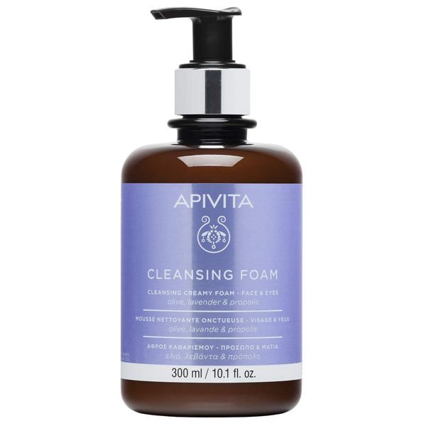 Apivita Face Cleansing Foam for Face & Eyes 300ml - Foaming Facial Cleanser & Makeup Remover - Natural Face Wash with Lavender, Olive and Propolis - Gently Cleanses, Hydrates, Antioxidant Protection