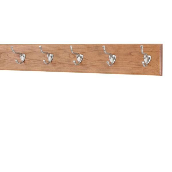 Cherry Coat Rack with Satin Nickle Hat and Coat Style Hooks 4.5" Ultra Wide (Cherry, 25.5" x 4.5" with 5 Hooks)