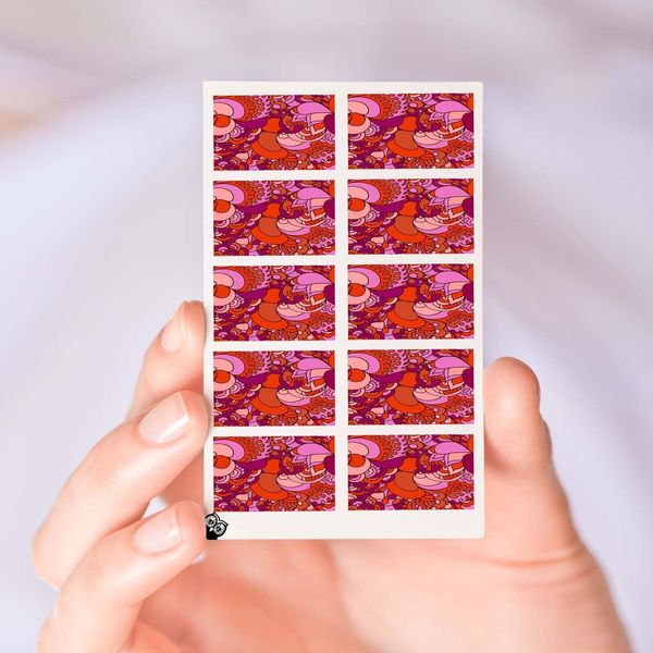 Retro 60's Pink Flower Pattern Clear Water-Slide Nail Designs