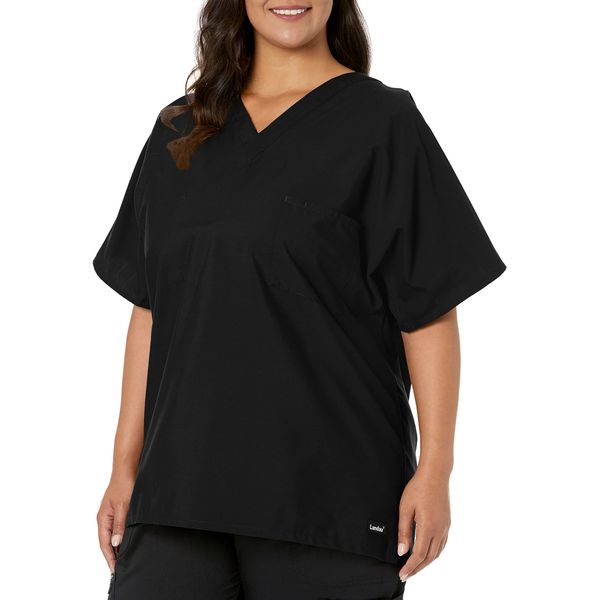 Landau Essentials Unisex Relaxed Fit 1-Pocket V-Neck Scrub Top 7502 Black