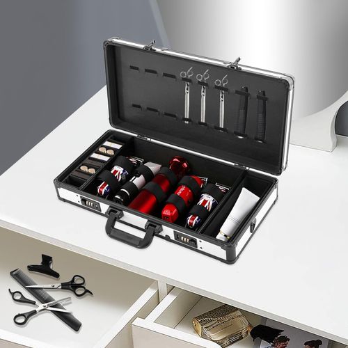 Beauty Salon Barber Case with Combination Locks, Hair Stylist Tool Organizer Kits, Barber Travel Carry Case, Barber Travel Case, Clipper Organizer Box for Storing Hair Styling Tools (White with Black)