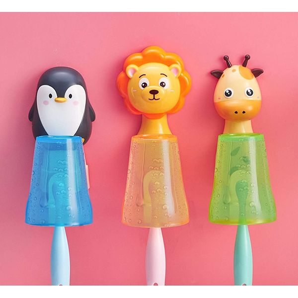 V-Ting zahnputzbecherhalter Zahnbürstenhalter Kinder ohne Bohren mit saugnapf Wand Kunststoff Cartoon Toothbrush Holder Badekugel Zahncreme Halter Halterung Duck (Pinguin)