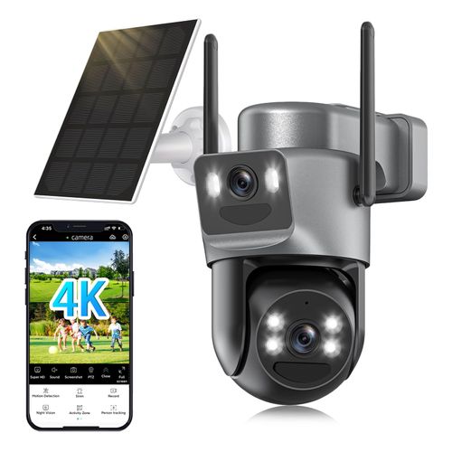 4K Security Cameras Wireless Outdoor Solar Battery Powered, 5GHz/2.4GHz WiFi 360° PTZ Cameras for Home Security with Dual Lens, Color Night Vision, Human Detection, Siren, 2-Way Audio, IP66