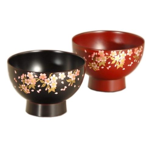 KZ2531 Household Goods Household Goods Home Goods Interior Goods Kitchen Hand-Painted Urushi Sakura Pair 3.6 Hot Miso Soup Bowl (Tamari Vermilion) [Kaze-ya Style Kitaichi Lacquerware Store]