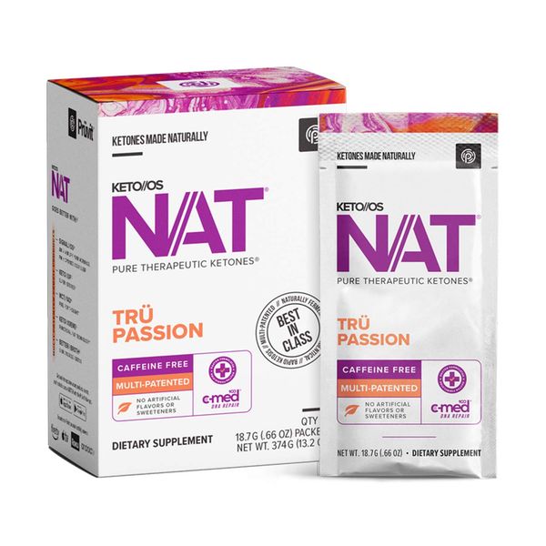 PRÜVIT Keto//OS NAT® Tru Passion Keto Supplements – Caffeine Free - Exogenous Ketones - BHB Salts Ketogenic Supplement for Workout Energy Boost for Men and Women (20 Count)