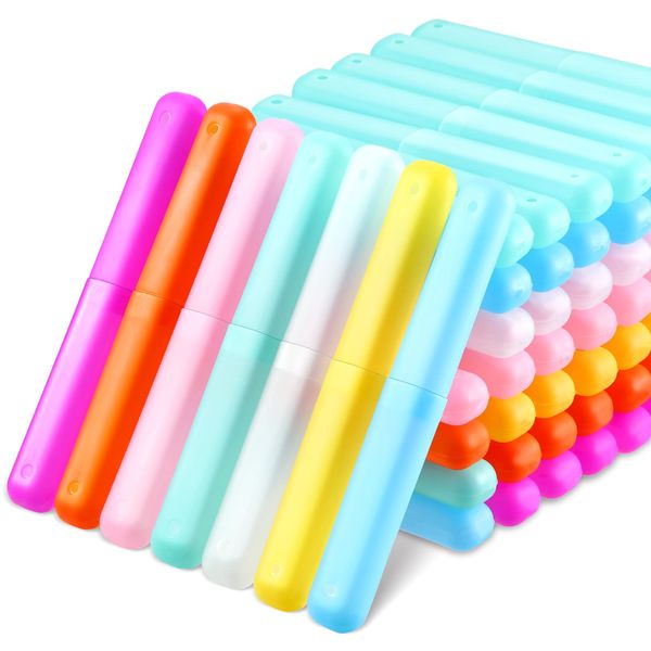 60 Pieces Plastic Toothbrush Holders Portable Travel Toothbrush Case Cover Protector Toothbrush Case Holders for Indoor Outdoor Travel Trip Home Camping School