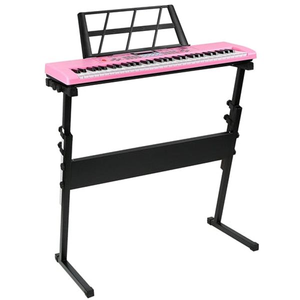 61 Keys Digital Music Electronic Keyboard Electric Musical Piano Instrument Kids Learning Keyboard w/ Stand Microphone For Beginners - Pink