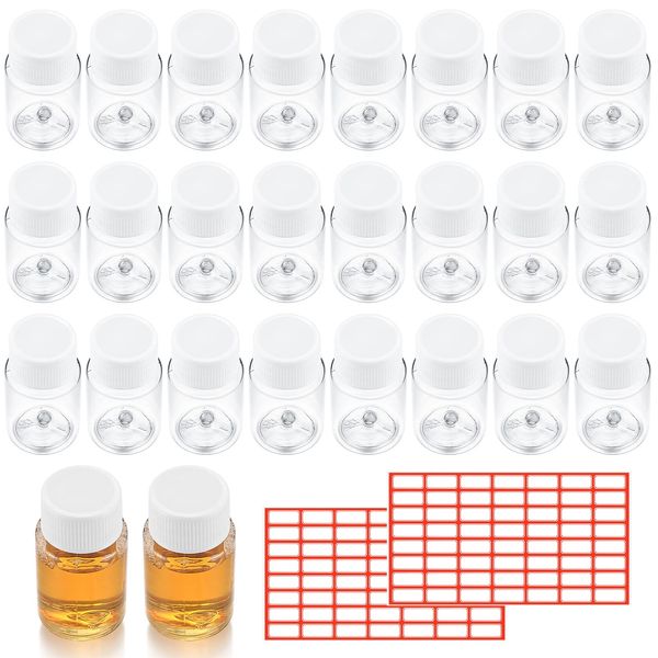 52 Pcs Pill Bottles, 20ml Empty Plastic Reusable Bottles with Lids, Medicine Tablet Capsule Storage Holder Dispenser Bottles, Clear Portable Travel Bottles Containers for Liquids Shampoo Lotion