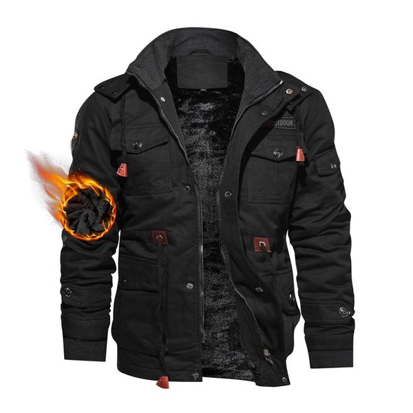 TACVASEN Mens Winter Jacket Mens Black Jacket Warm Jackets Winter Coats for Men Military Work Jackets with Hooded Black M