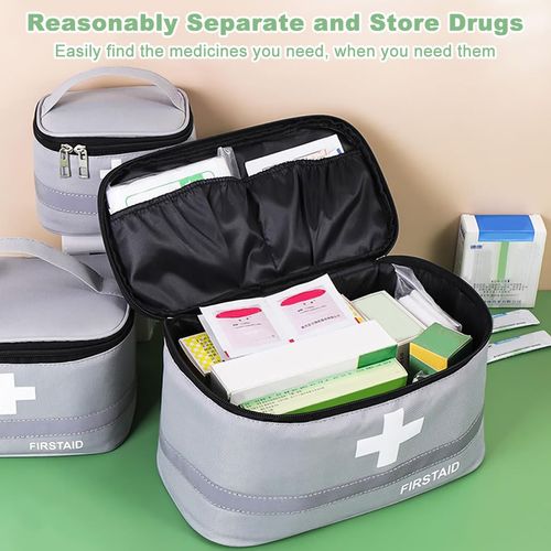 CECOMBINE 2Pcs First Aid Kit Bags, Portable Empty Medicine Bags Family First Aid Organiser Box, Medical Medicine Bags for Outdoor, Travel, Camping, Work (Grey)