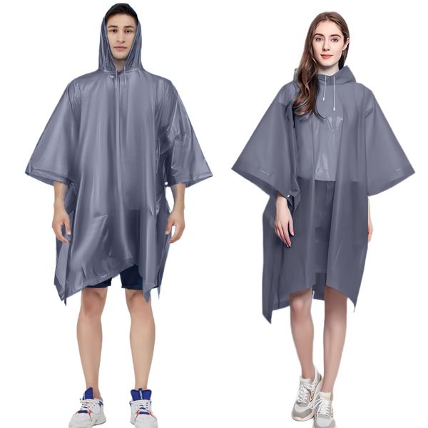 Bosdontek 2 Stück Regenponcho Unisex, Wasserdicht Eva Regenponcho Herren, Wiederverwendbar Regencape mit Kapuze, Regenmantel Damen Rain Poncho für Festival Konzert Wandern (Grau)