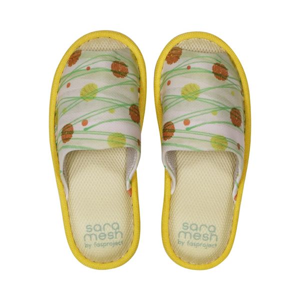 FASPROJECT Women's Summer Slippers, Outer Sewing, Mesh, Bamboo Tatami Insole, (M Approx. ~ 9.8 inches (25.0 cm) / Morning Glory, Polka Dots, Wind Chime, Pink, Blue, Yellow, Green) Print, Stylish,