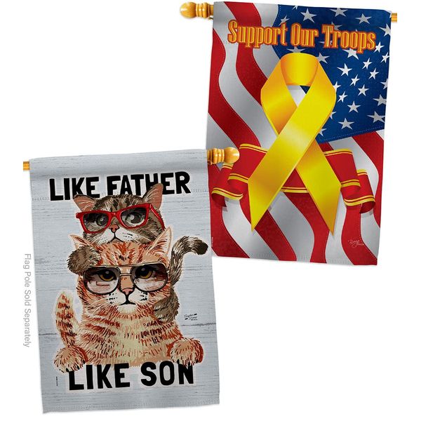 Angeleno Heritage Like Father Son House Flag Pack Cat Kitten Meow Spoiled Paw Fur Pet Nature Farm Animal Creature Support Our Troops Banner Small Garden Yard Gift Double-Sided, Made in USA